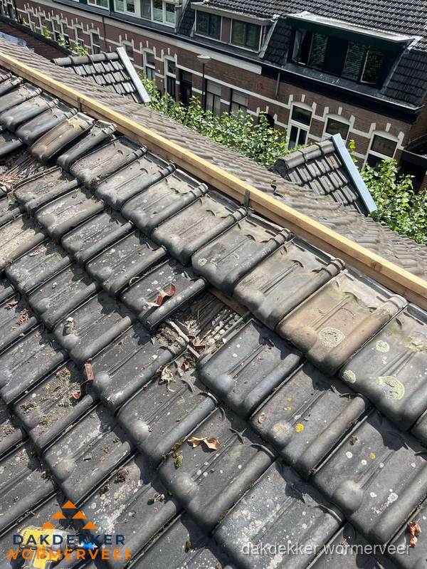 Dakonderhoud aan schuin pannendak met nokvernieuwing in Wormerveer